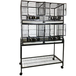 4 Unit Bird Cage With Stand & Removable Divider - Black (40"x20"x61")