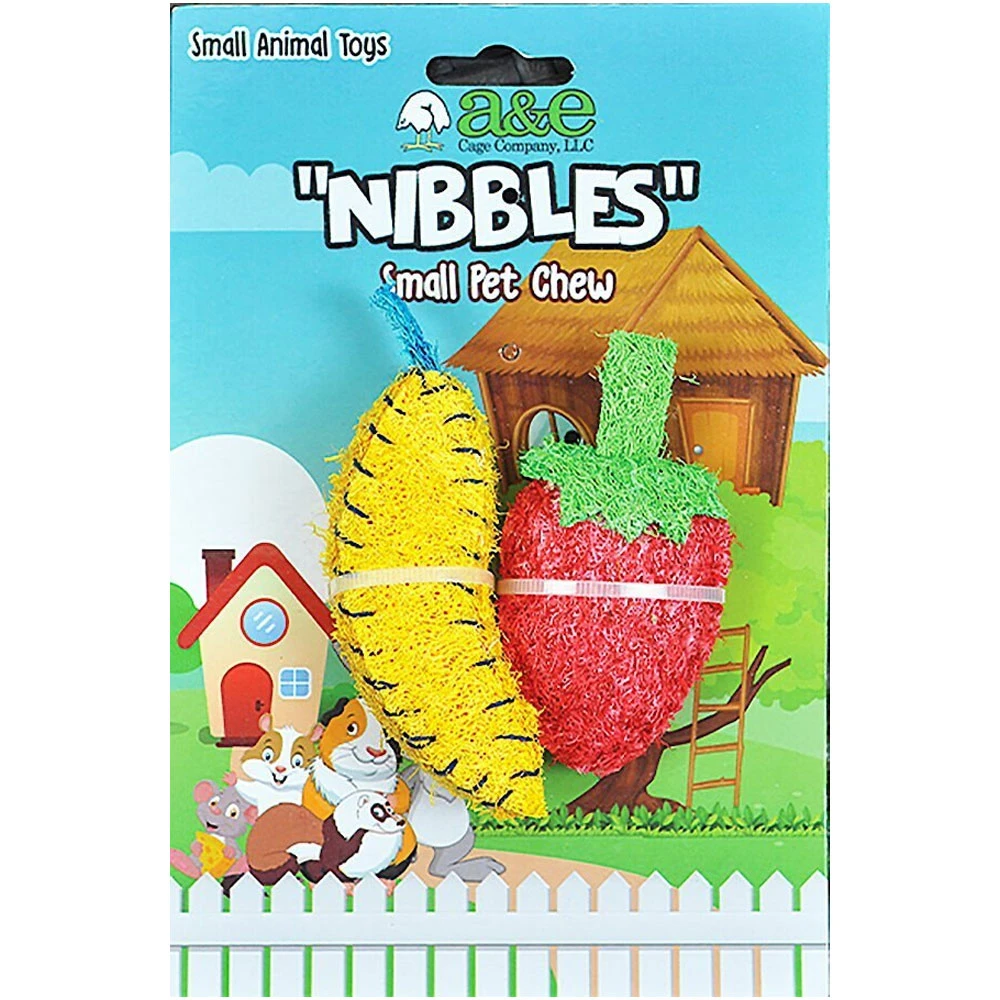 A&E Cage Company Nibbles Loofah Banana & Strawberry Small Pet Toy 3 A&E Cage Company Nibbles Loofah Banana & Strawberry Small Pet Toy