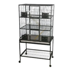 Animal Cage With Removable Base - Black (32"x21"x63") 3 Level