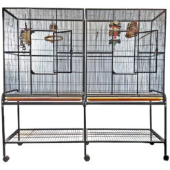 Double Flight Bird Cage With Divider - Black (64"x21"x65")