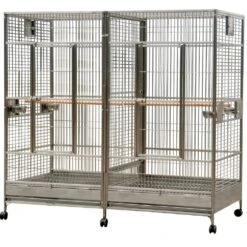 Double Macaw Bird Cage With Divider - Stainless Steel (80"x40"x74")