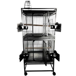 Double Stack Bird Cage With Play Top - Black (24"x22"x64")