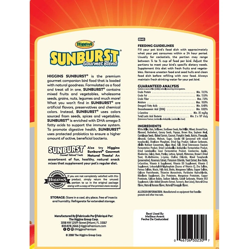 Higgins Sunburst Gourmet Blend Cockatiel Food, 3-lb Bag 5 Higgins Sunburst Gourmet Blend Cockatiel Food, 3-lb Bag - Image 3