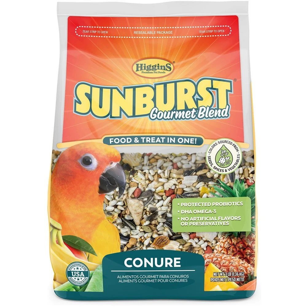 Higgins Sunburst Gourmet Blend Conure Food, 3-lb Bag 3 Higgins Sunburst Gourmet Blend Conure Food, 3-lb Bag