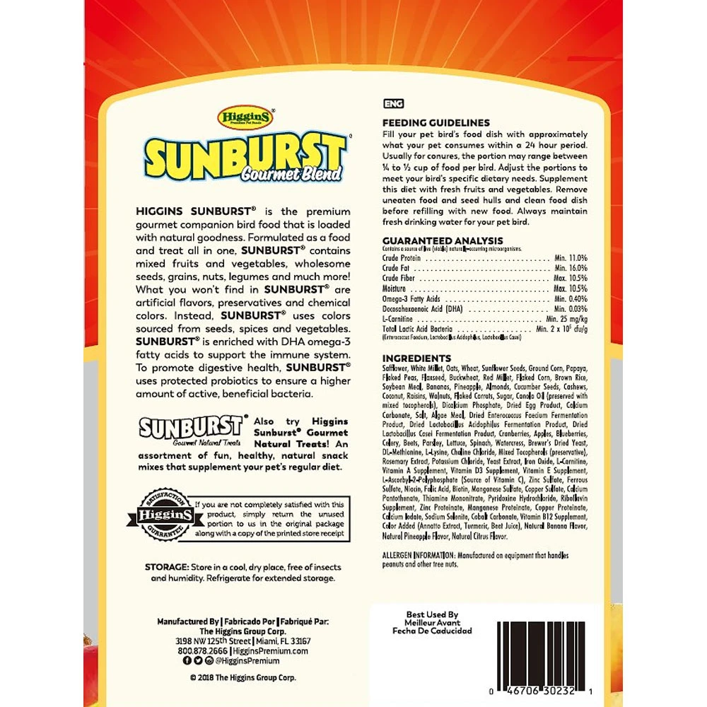 Higgins Sunburst Gourmet Blend Conure Food, 3-lb Bag 5 Higgins Sunburst Gourmet Blend Conure Food, 3-lb Bag - Image 3
