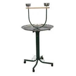T-Stand With Casters And Stainless Steel Dishes - White (28"x28"x53")